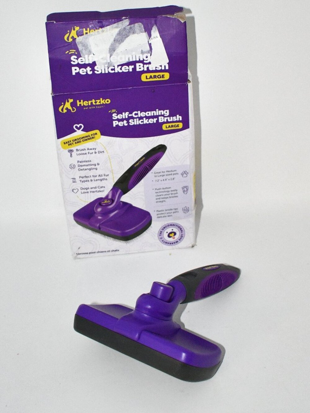 Hertzko Self Cleaning Slicker Brush, Dogs/ Cats, Retractable Bristles, Purple, N